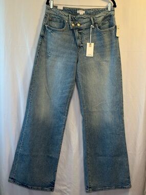 Good American Good Ease Relaxed Wide Leg Jeans Light Wash 6/28 NWT